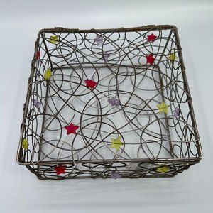 Metal Wire Trinket Organizer Box 7.25" x 7.25" x 3.5" Black Colorful Stars